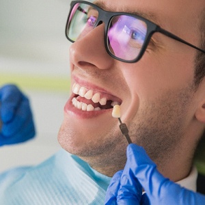 Man smiling while getting dental implants in Conroe